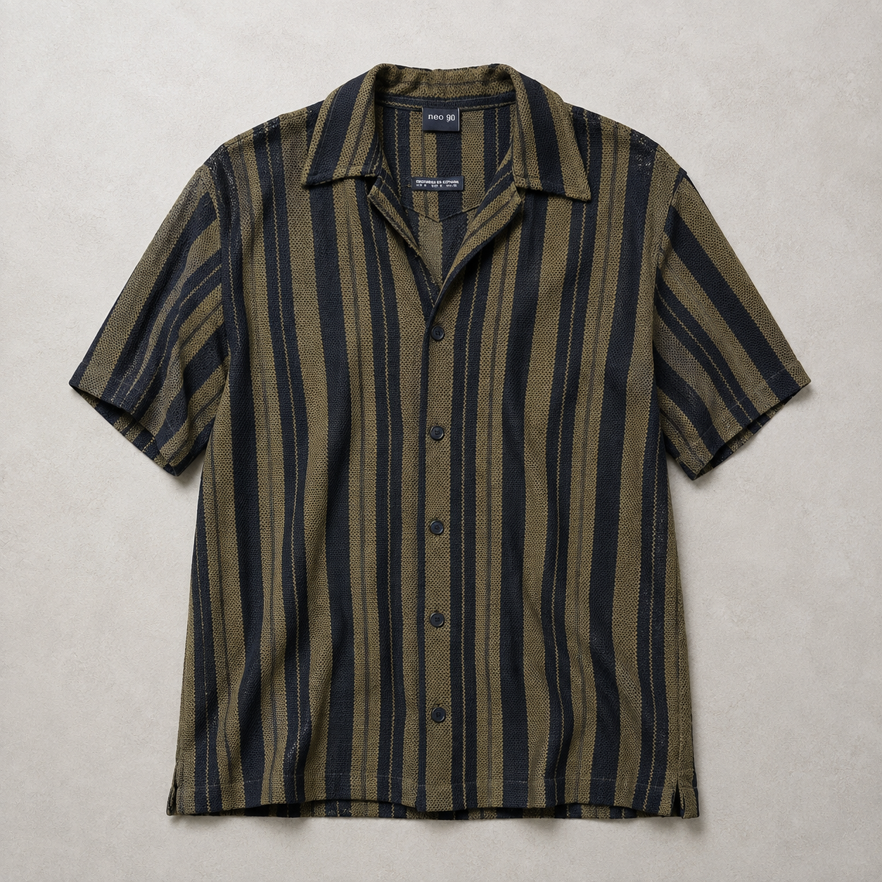 Axis Open-Knit Striped Shirt - Black & Olive