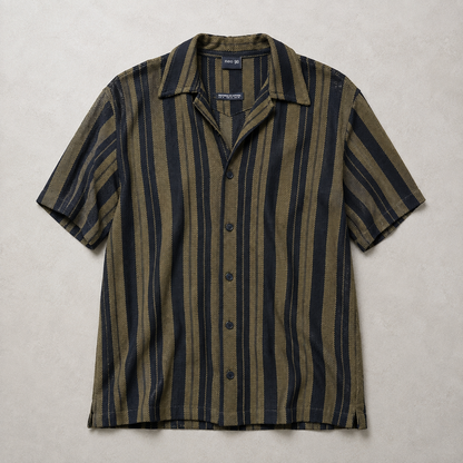 Axis Open-Knit Striped Shirt - Black & Olive