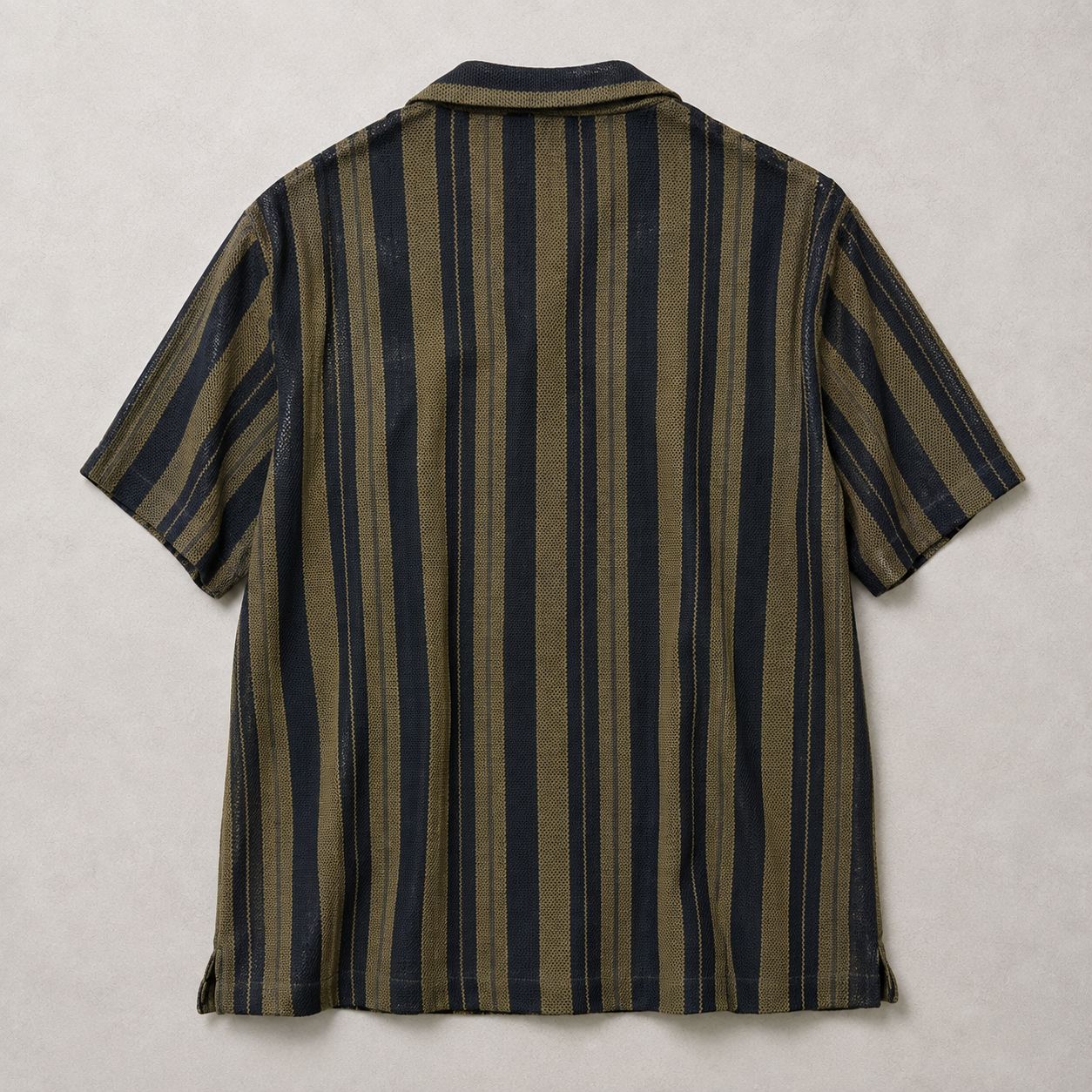 Axis Open-Knit Striped Shirt - Black & Olive