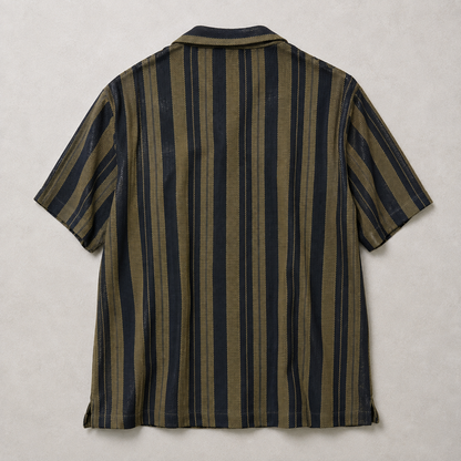 Axis Open-Knit Striped Shirt - Black & Olive