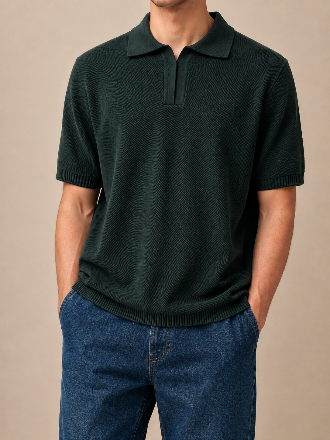 Form Textured Knit Polo – Deep Forest