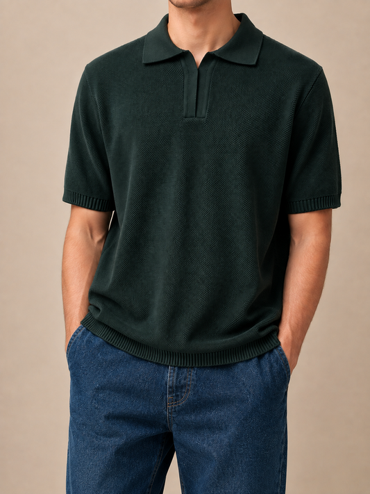 Form Textured Knit Polo – Deep Forest
