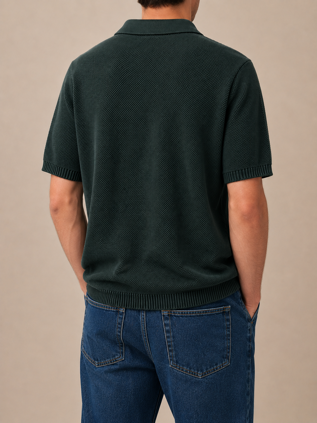 Form Textured Knit Polo – Deep Forest
