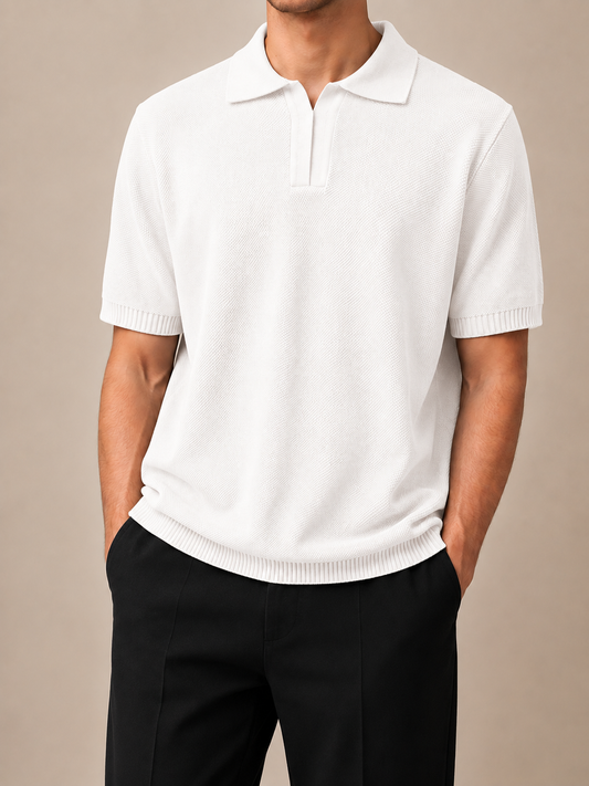 Form Textured Knit Polo – White