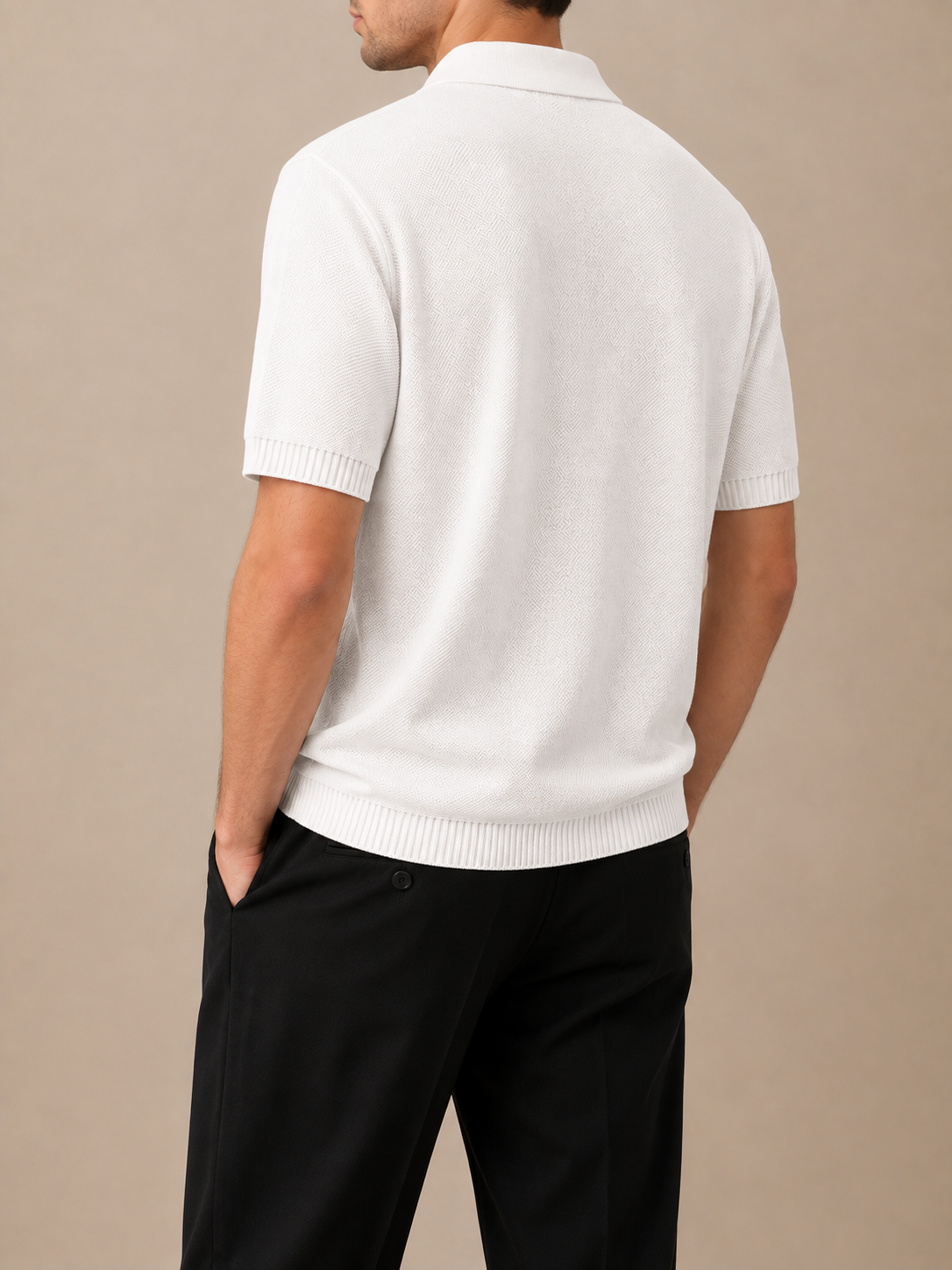 Form Textured Knit Polo – White