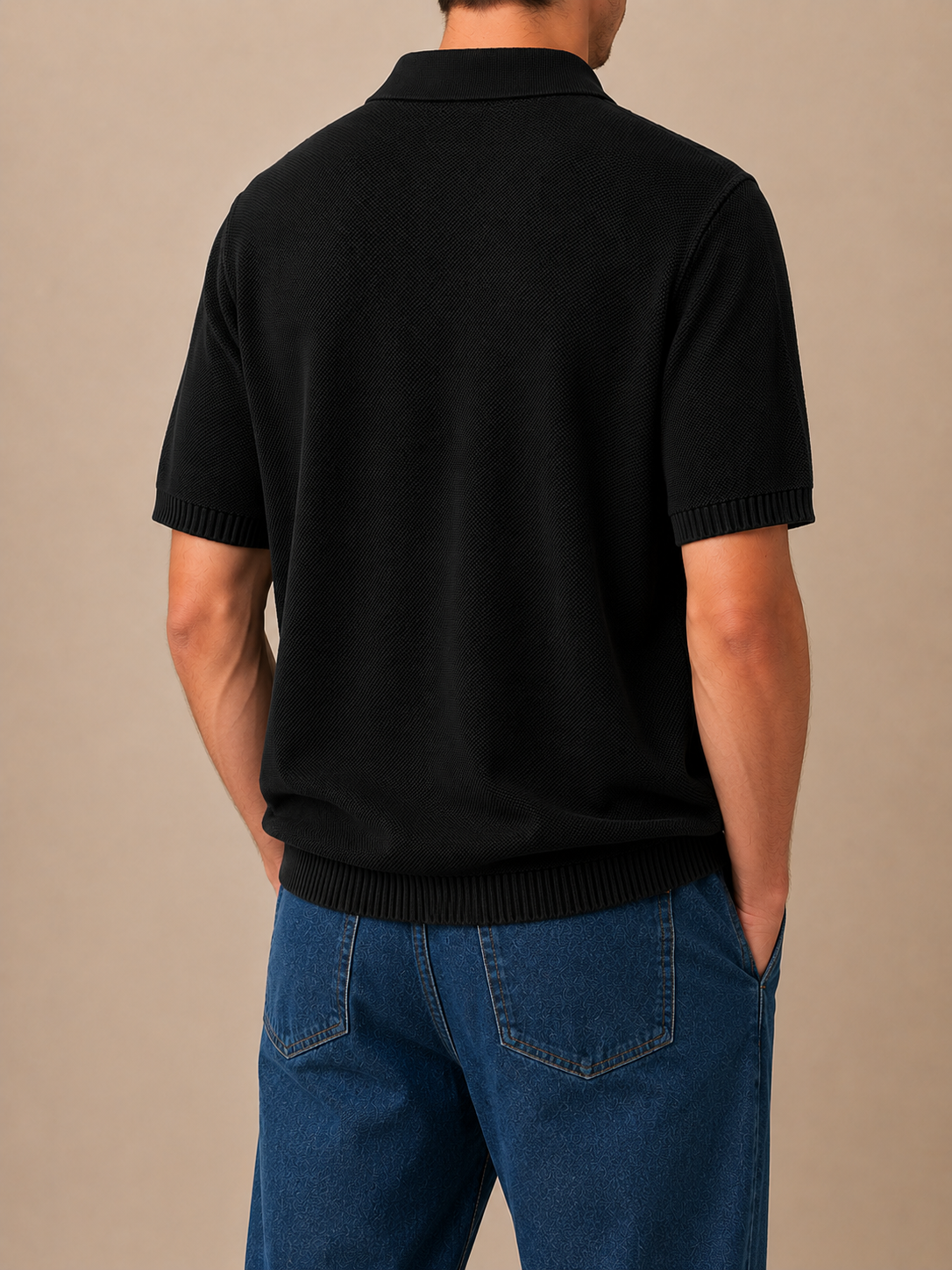 Form Textured Knit Polo – Black