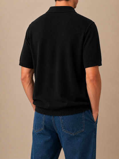 Form Textured Knit Polo – Black