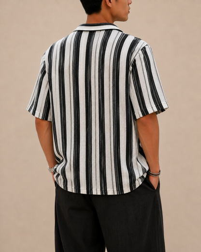 Axis Open-Knit Striped Shirt – Black & White