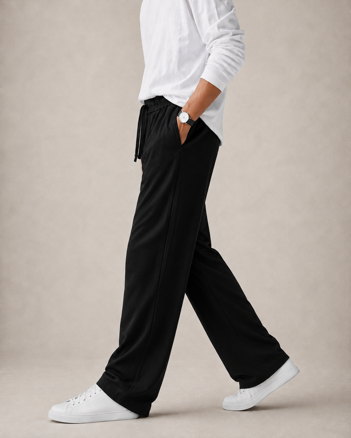 Textured Relaxed Fit Trousers - Black