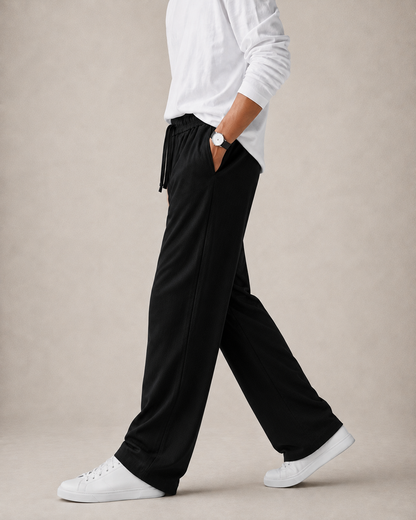 Textured Relaxed Fit Trousers - Black