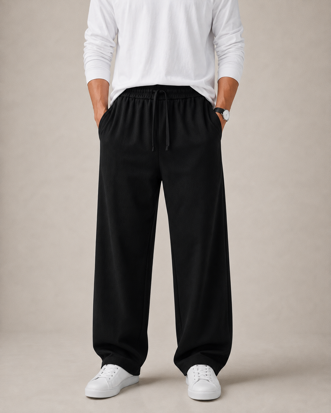 Textured Relaxed Fit Trousers - Black