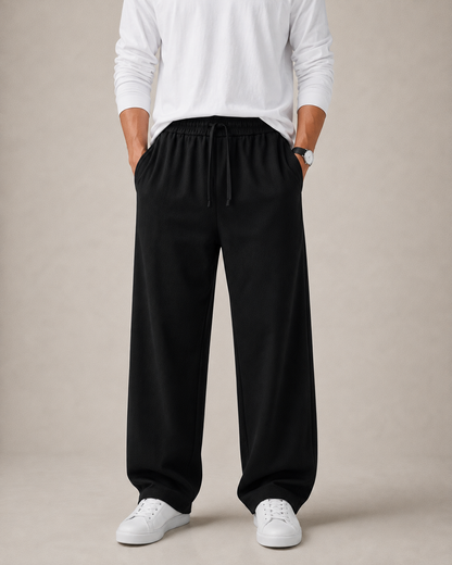 Textured Relaxed Fit Trousers - Black