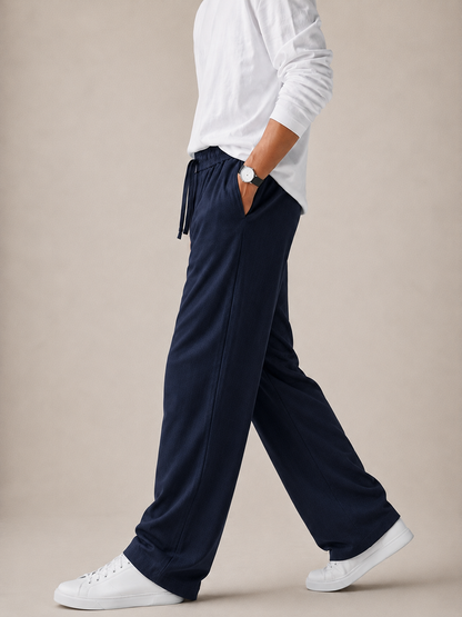 Textured Relaxed Fit Trousers - Midnight Navy