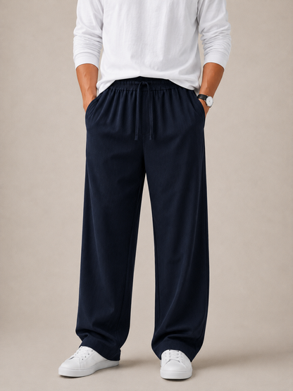 Textured Relaxed Fit Trousers - Midnight Navy