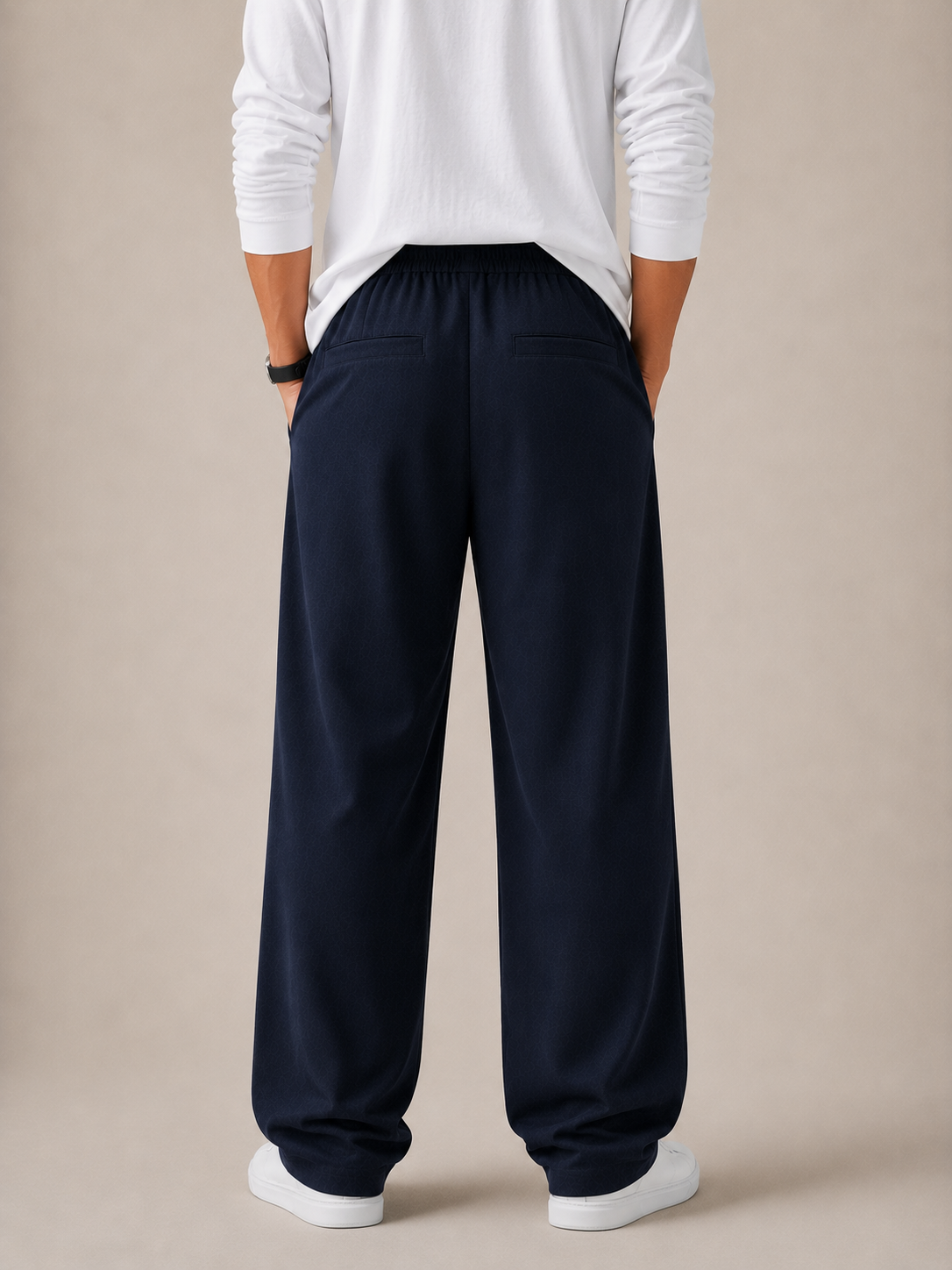Textured Relaxed Fit Trousers - Midnight Navy