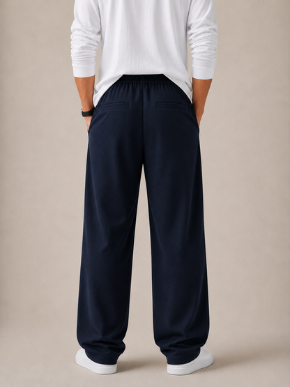 Textured Relaxed Fit Trousers - Midnight Navy