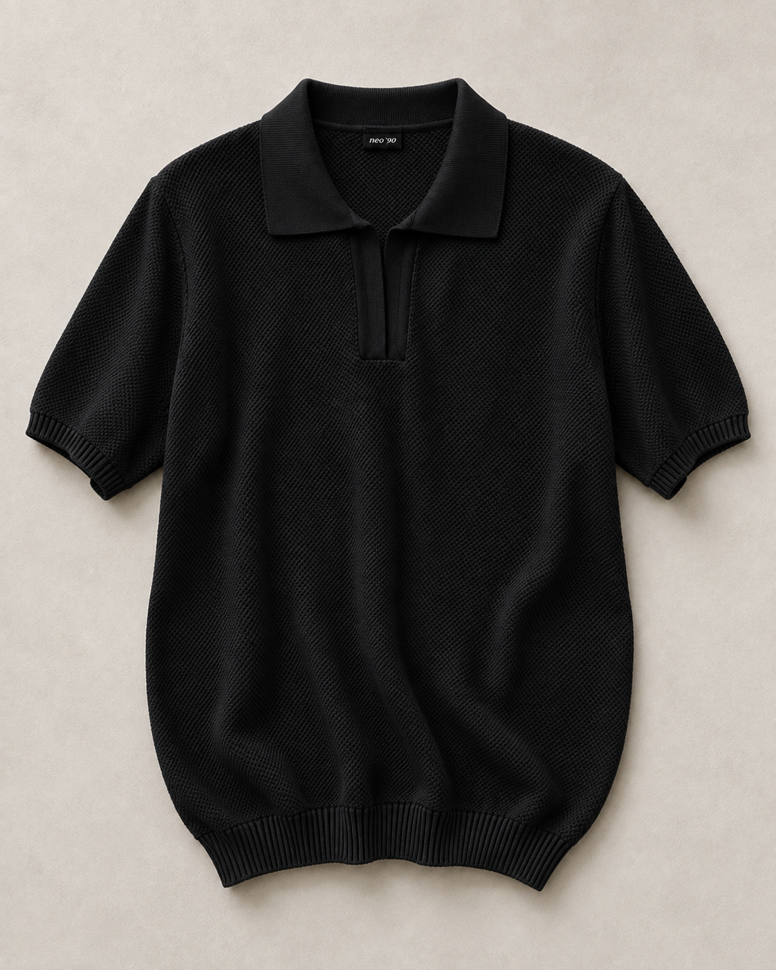 Form Textured Knit Polo – Black