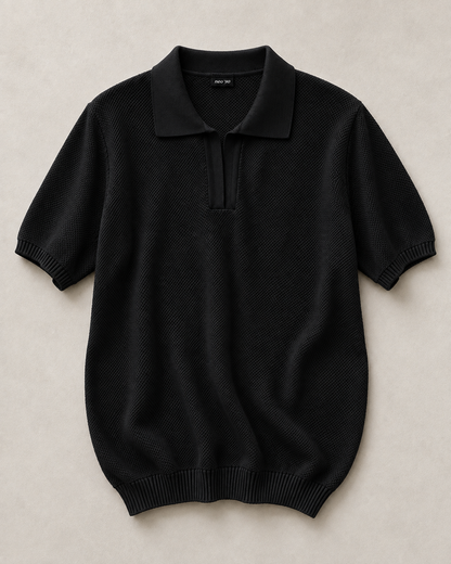 Form Textured Knit Polo – Black