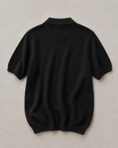 Form Textured Knit Polo – Black