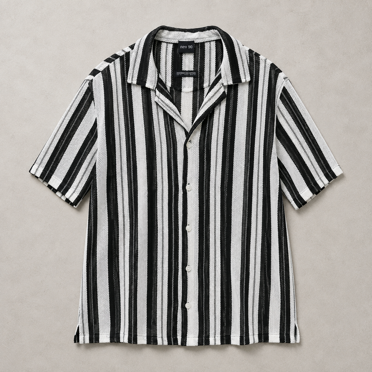 Axis Open-Knit Striped Shirt – Black & White