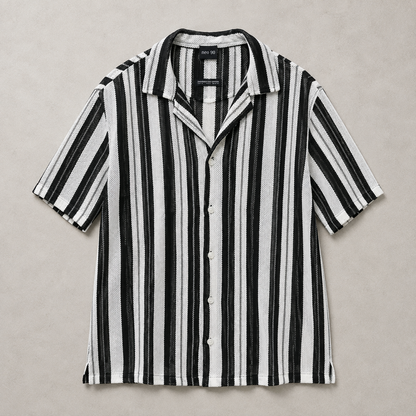 Axis Open-Knit Striped Shirt – Black & White