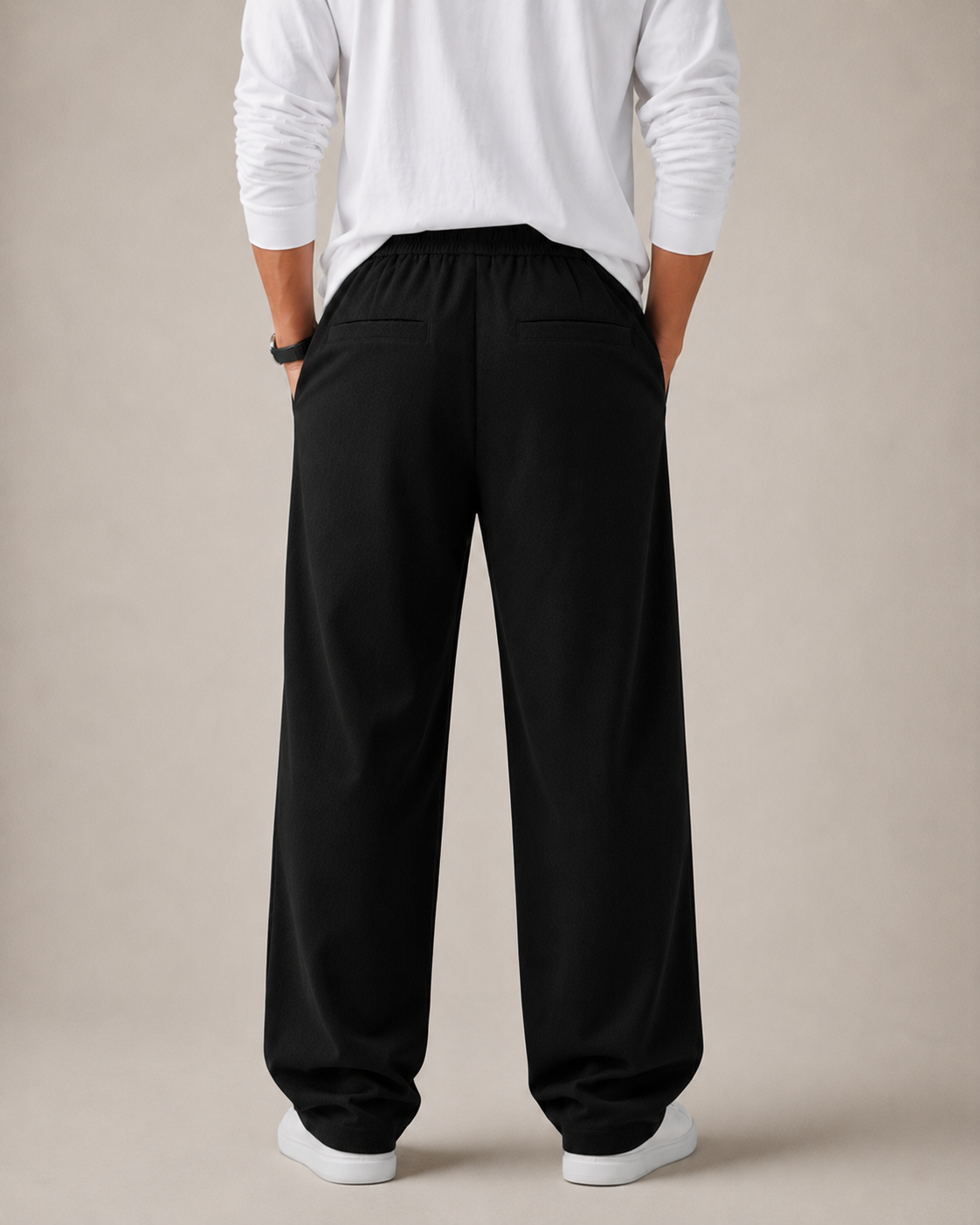Textured Relaxed Fit Trousers - Black