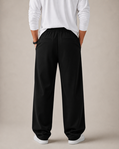 Textured Relaxed Fit Trousers - Black